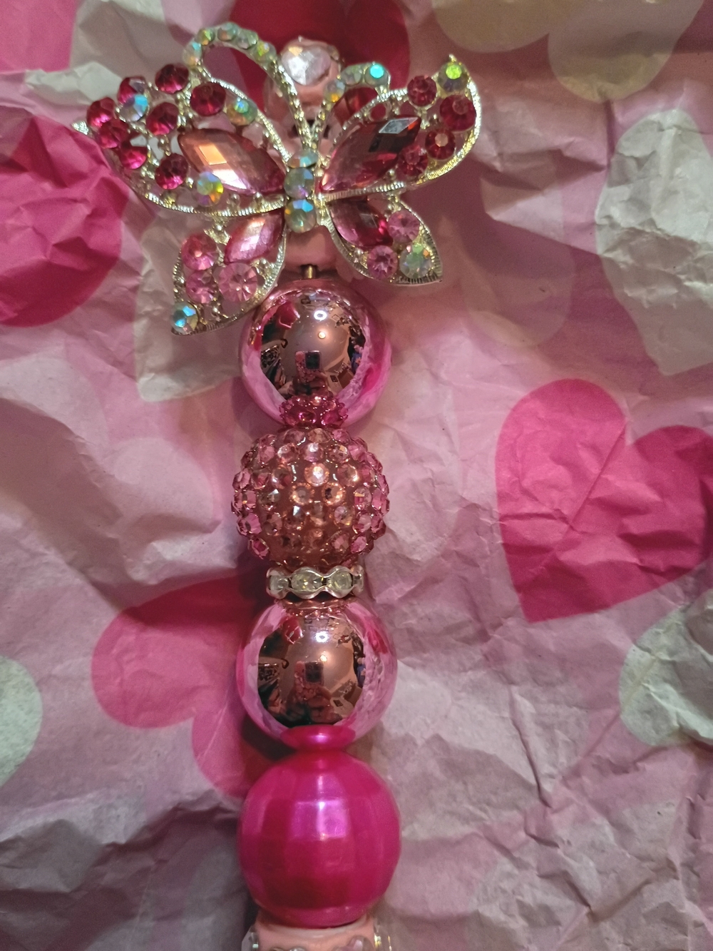 Pink Butterfly Crystal Pen - Decorative Beaded Ballpoint
